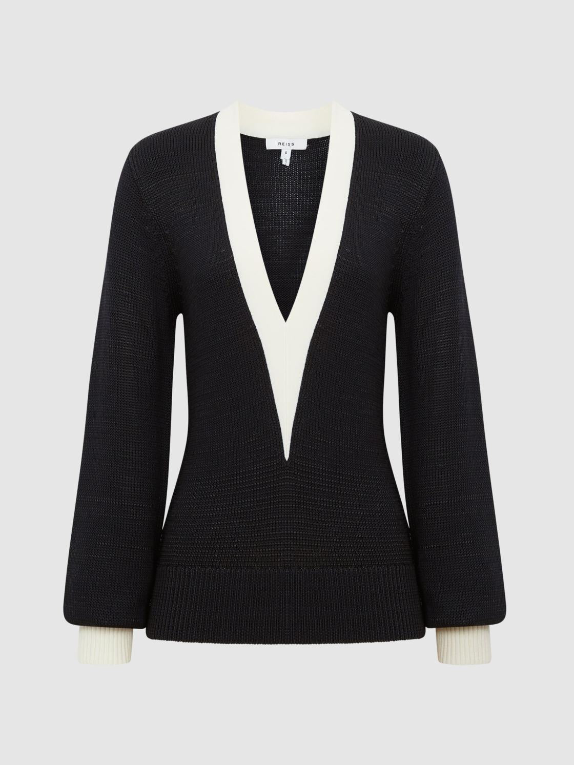 Reiss Knitwear | Talitha Contrast Trim Knitted Jumper Black - Women