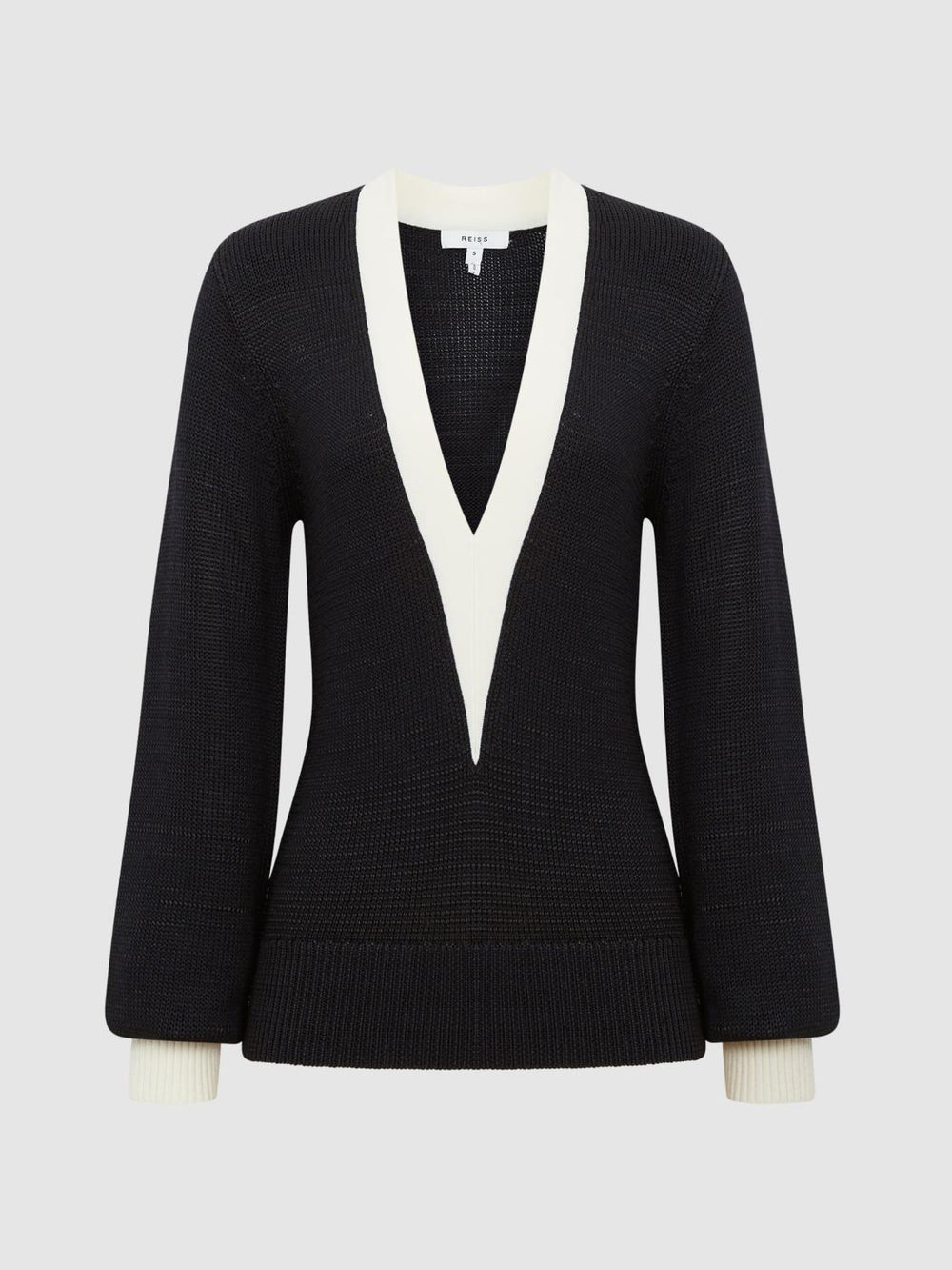 Reiss Knitwear | Talitha Contrast Trim Knitted Jumper Black - Women