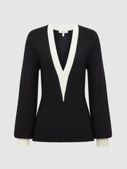 Reiss Knitwear | Talitha Contrast Trim Knitted Jumper Black - Women