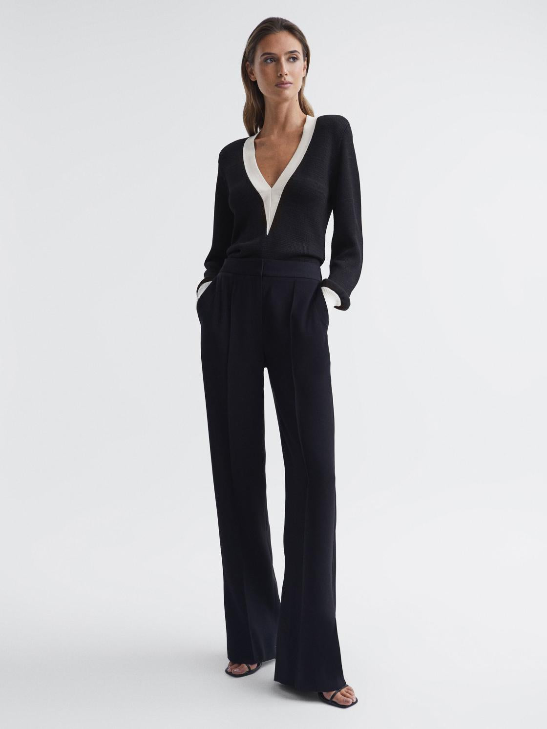 Reiss Knitwear | Talitha Contrast Trim Knitted Jumper Black - Women