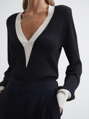 Reiss Knitwear | Talitha Contrast Trim Knitted Jumper Black - Women