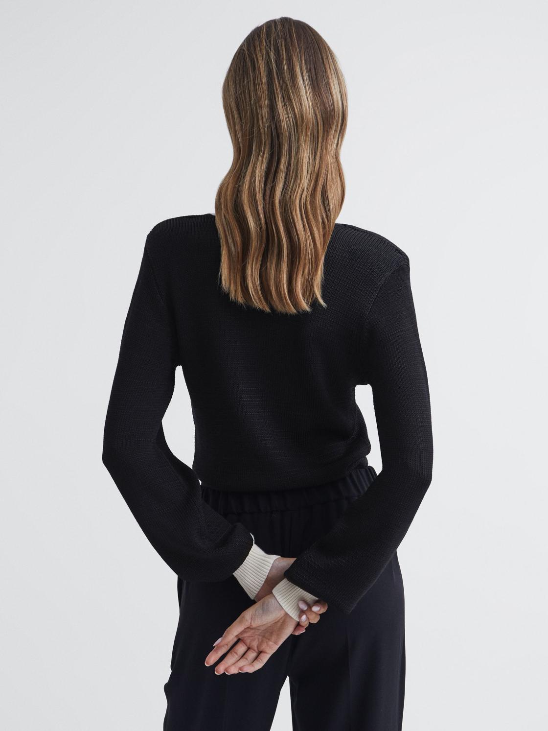Reiss Knitwear | Talitha Contrast Trim Knitted Jumper Black - Women