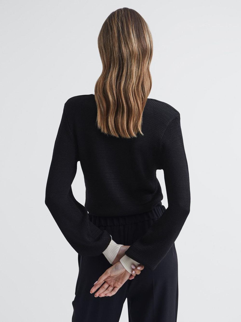 Reiss Knitwear | Talitha Contrast Trim Knitted Jumper Black - Women