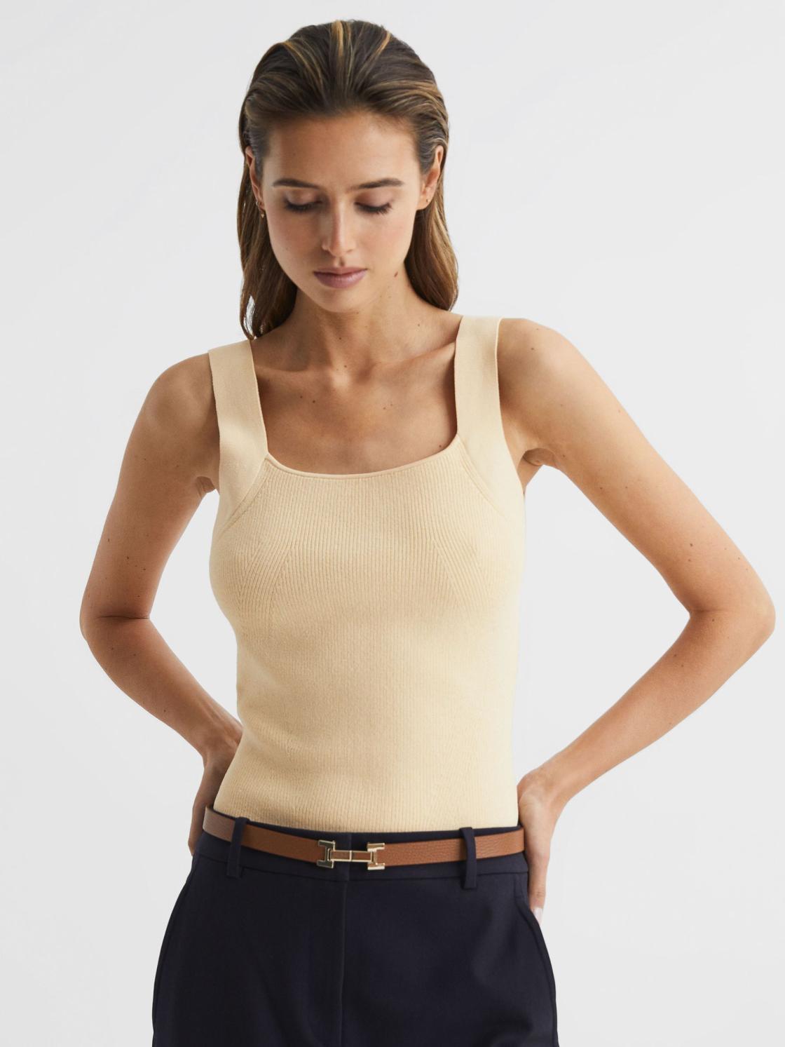Reiss Knitwear | Tamara Square Neck Ribbed Vest Lemon - Women