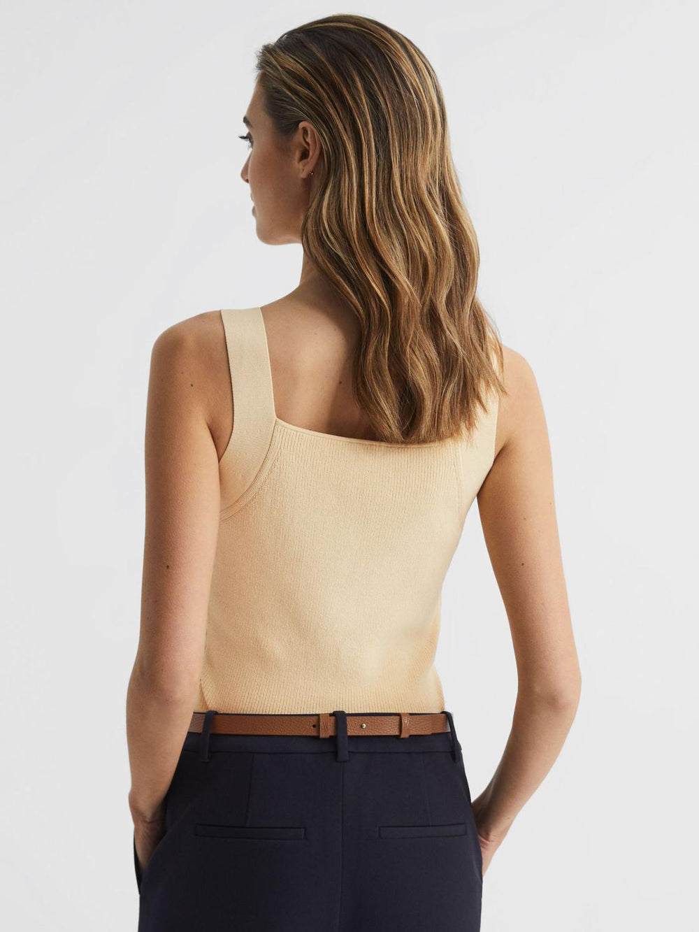 Reiss Knitwear | Tamara Square Neck Ribbed Vest Lemon - Women