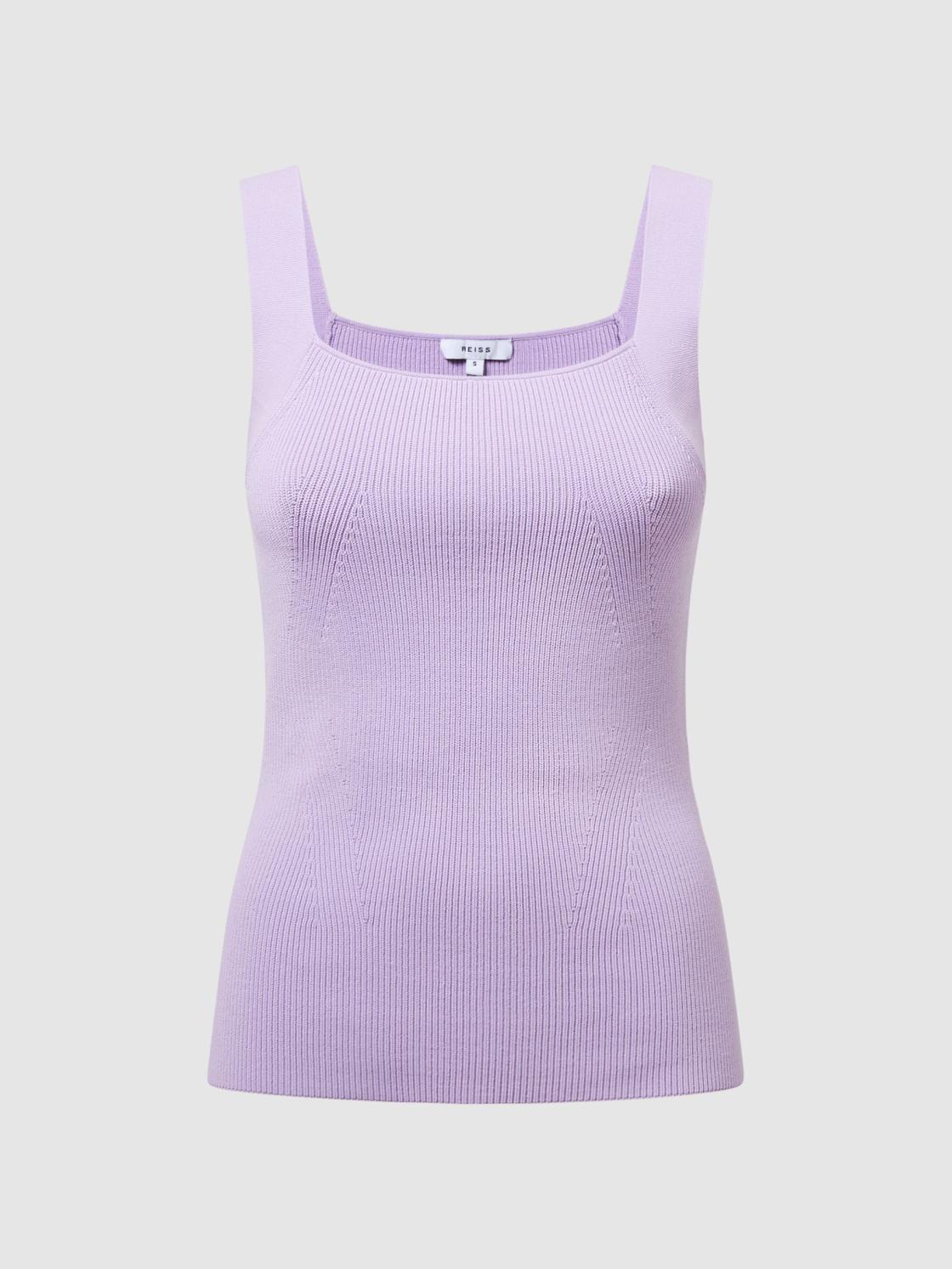 Reiss Knitwear | Tamara Square Neck Ribbed Vest Lilac - Women