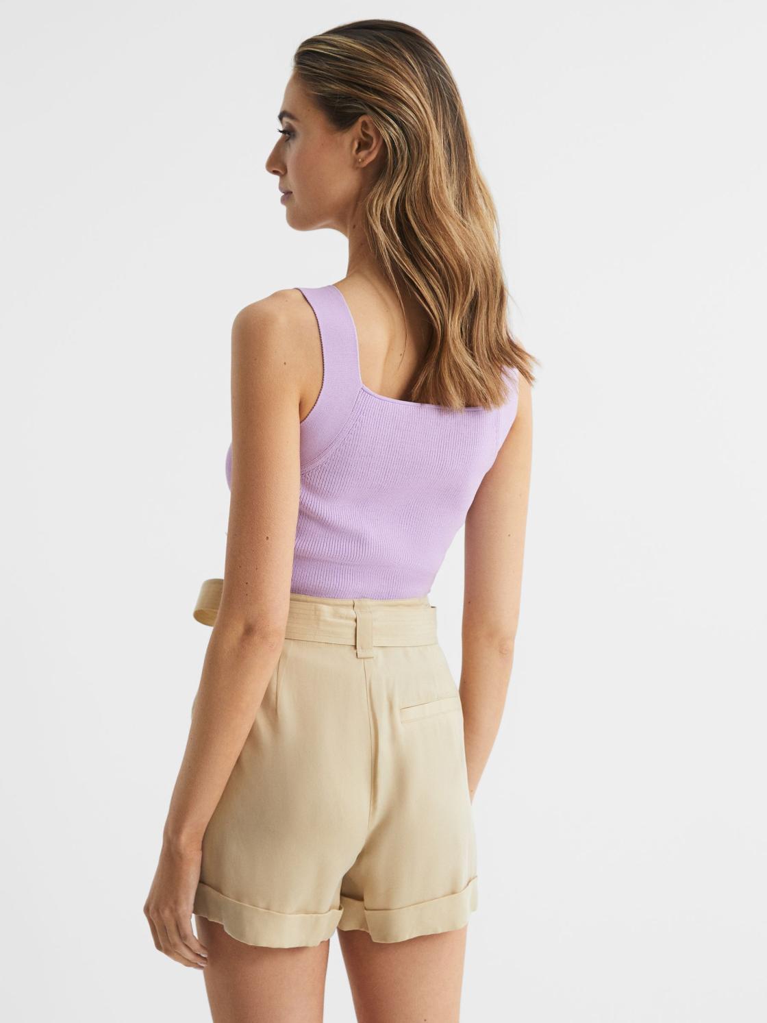 Reiss Knitwear | Tamara Square Neck Ribbed Vest Lilac - Women