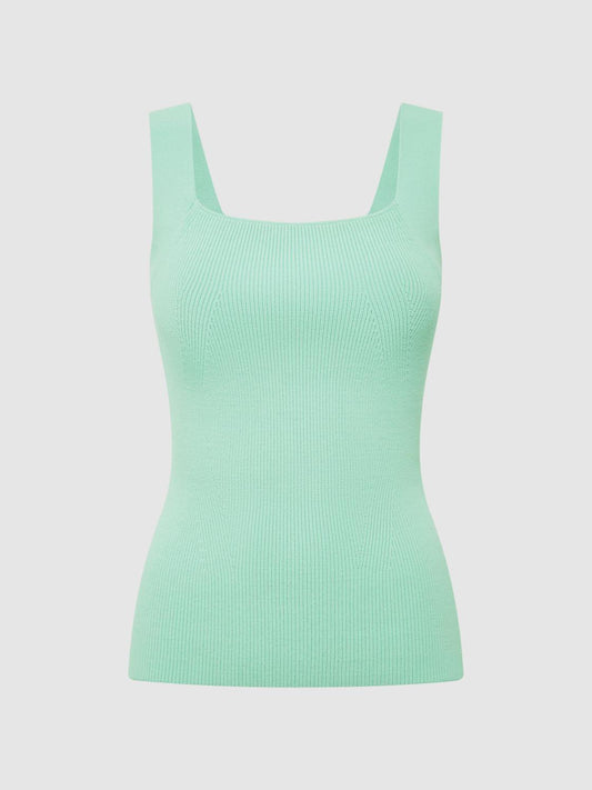 Reiss Knitwear | Tamara Square Neck Ribbed Vest Mint - Women
