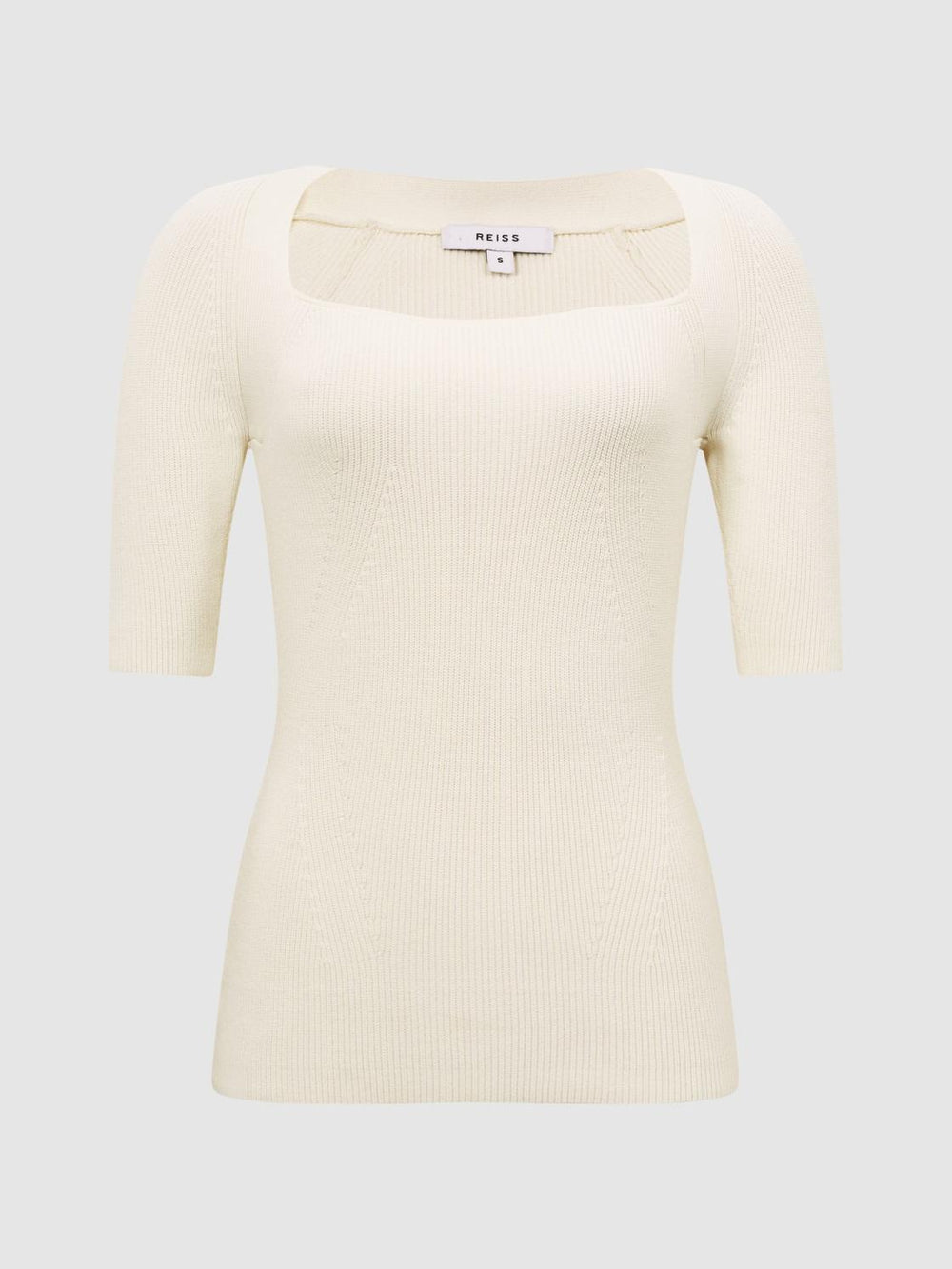 Reiss Knitwear | Tina Square Neck Ribbed Top Cream - Women