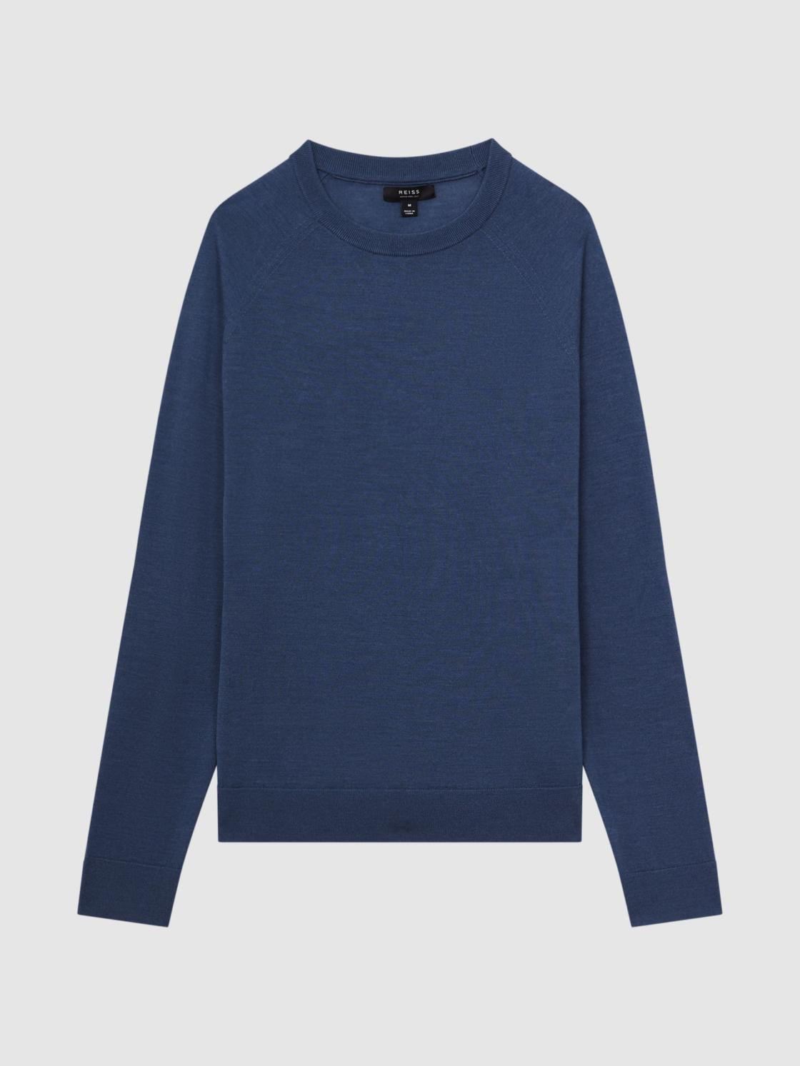 Reiss Knitwear | Tinto Merino Silk Knitted Jumper Airforce Blue - Men