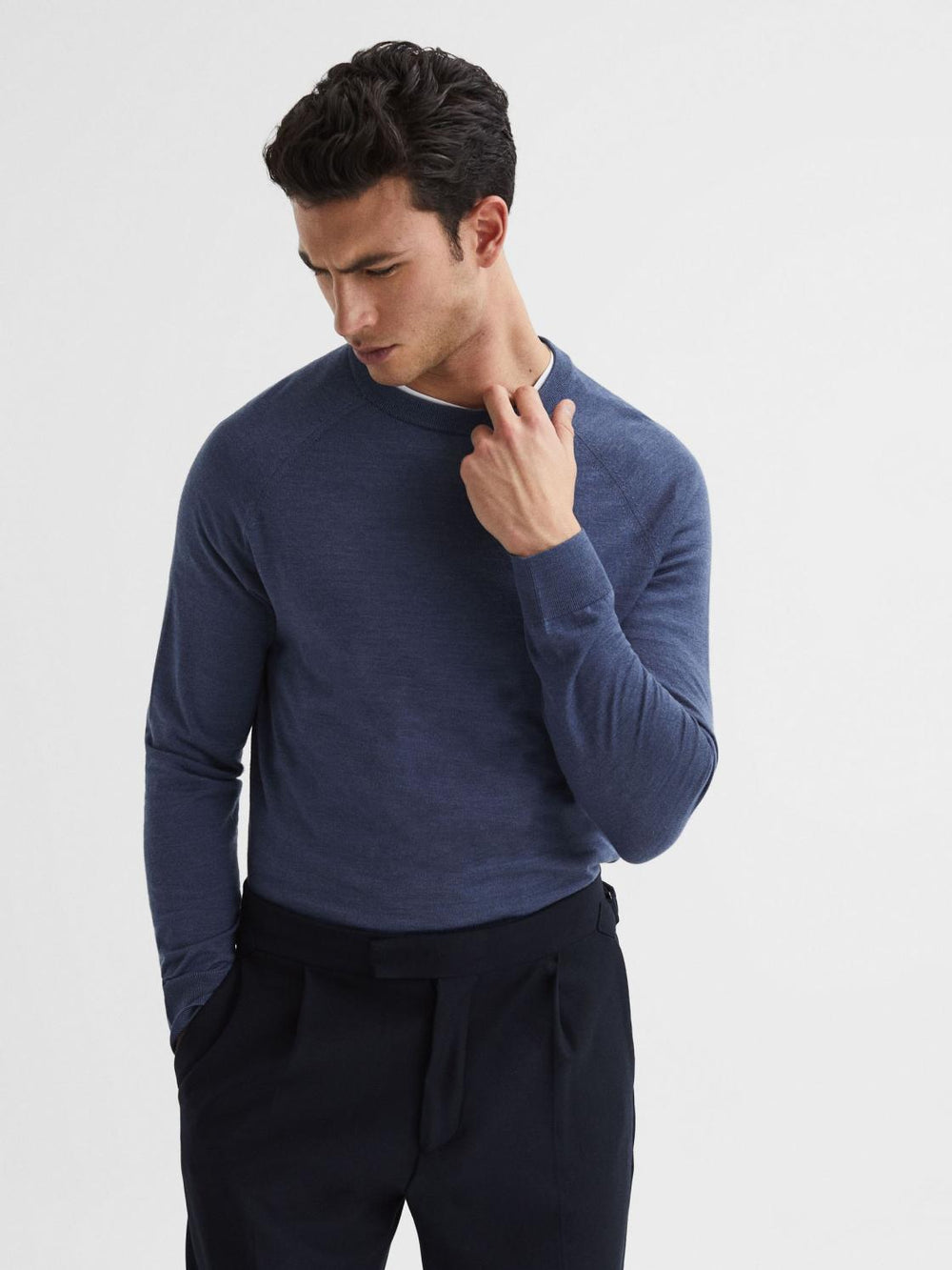 Reiss Knitwear | Tinto Merino Silk Knitted Jumper Airforce Blue - Men