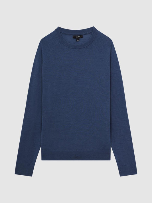 Reiss Knitwear | Tinto Merino Silk Knitted Jumper Airforce Blue - Men