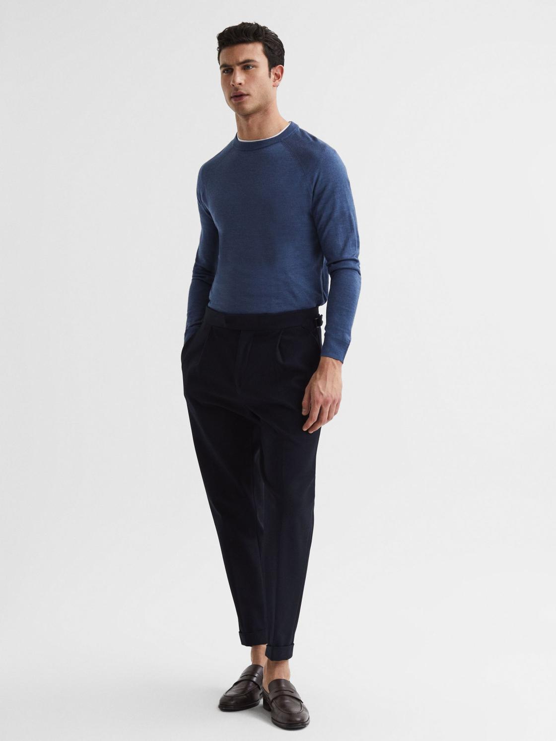 Reiss Knitwear | Tinto Merino Silk Knitted Jumper Airforce Blue - Men