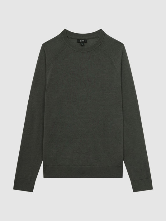 Reiss Knitwear | Tinto Merino Silk Knitted Jumper Sage - Men