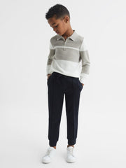 Reiss Knitwear | Tokyo Slim Fit Colourblock Half Zip Shirt Soft Grey/white - Children