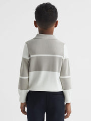 Reiss Knitwear | Tokyo Slim Fit Colourblock Half Zip Shirt Soft Grey/white - Children