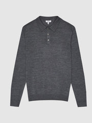 Reiss Knitwear | Trafford Merino Wool Polo Shirt Mid Grey Melange - Men