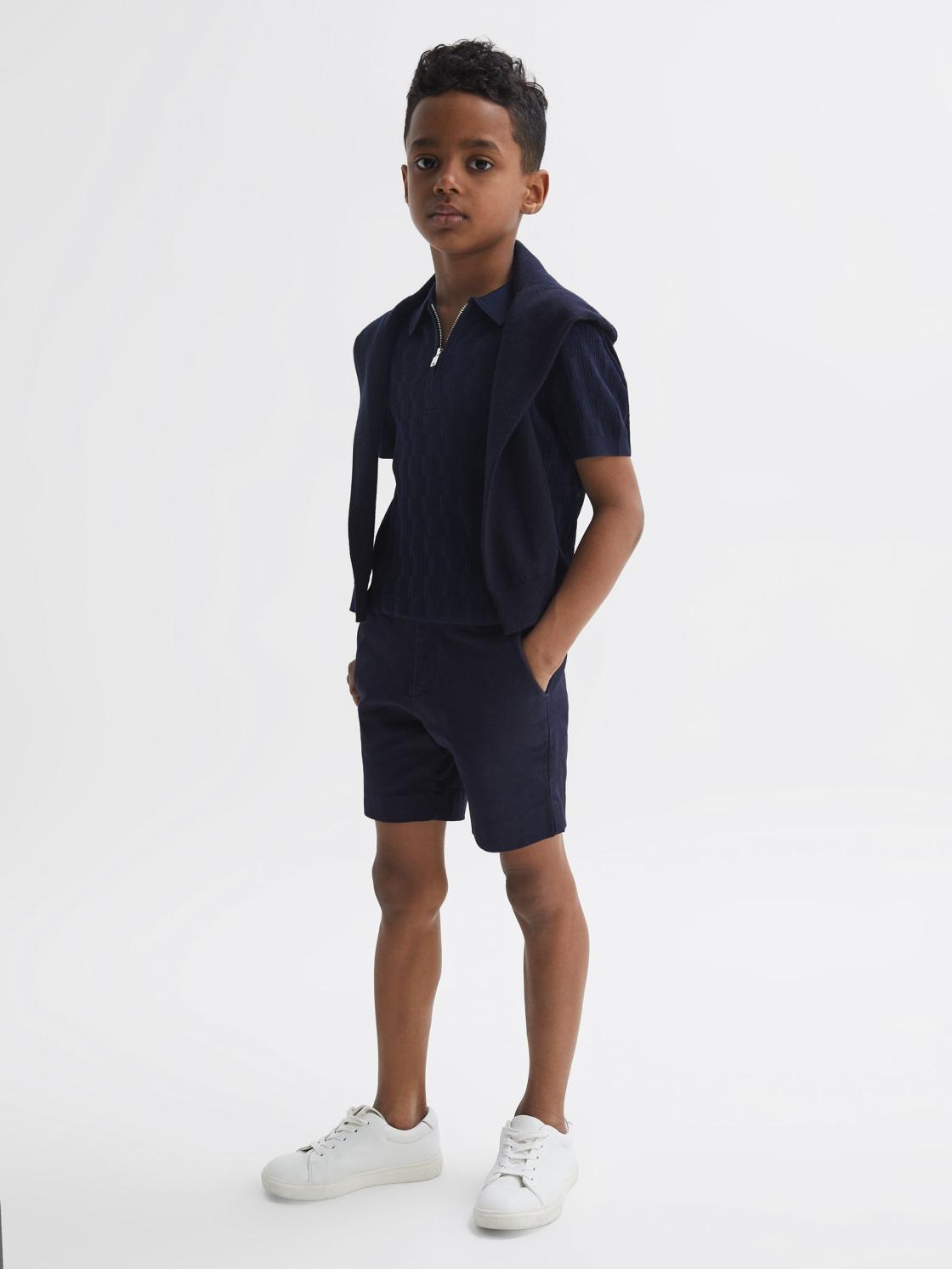 Reiss Knitwear | Ubud Half-Zip Textured Polo T-Shirt Green - Children