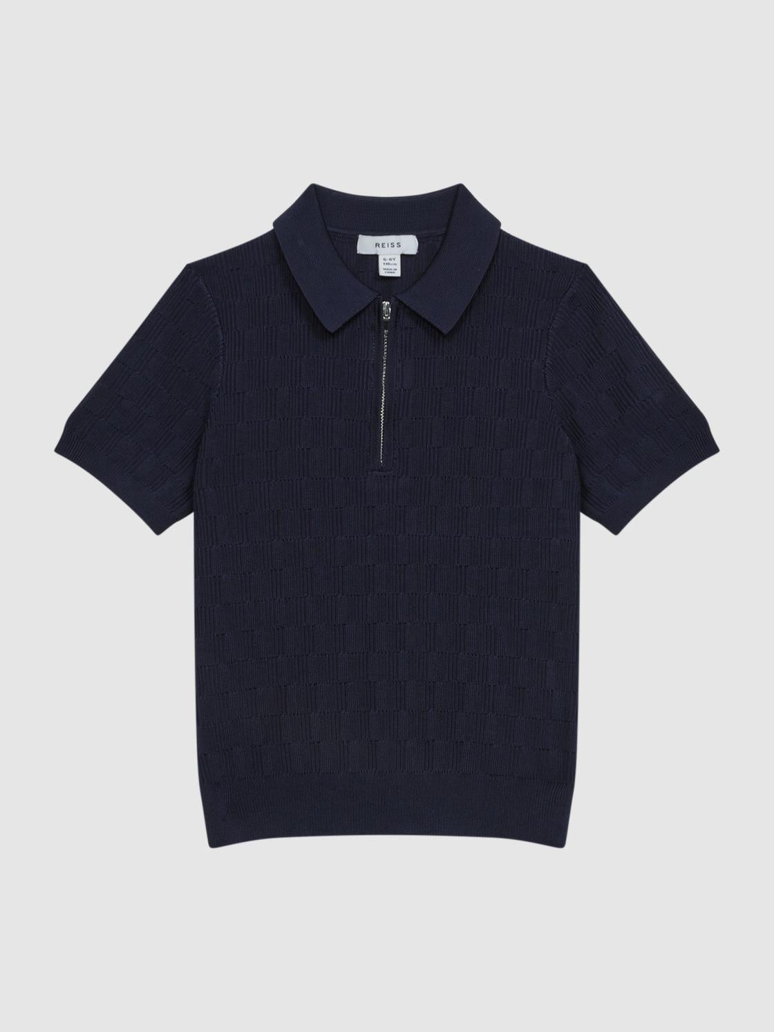 Reiss Knitwear | Ubud Half-Zip Textured Polo T-Shirt Green - Children