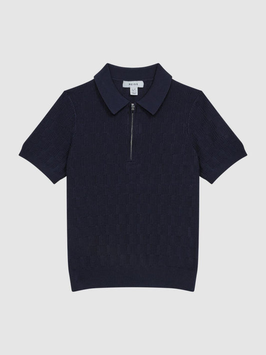 Reiss Knitwear | Ubud Half-Zip Textured Polo T-Shirt Green - Children