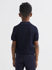 Reiss Knitwear | Ubud Half-Zip Textured Polo T-Shirt Green - Children