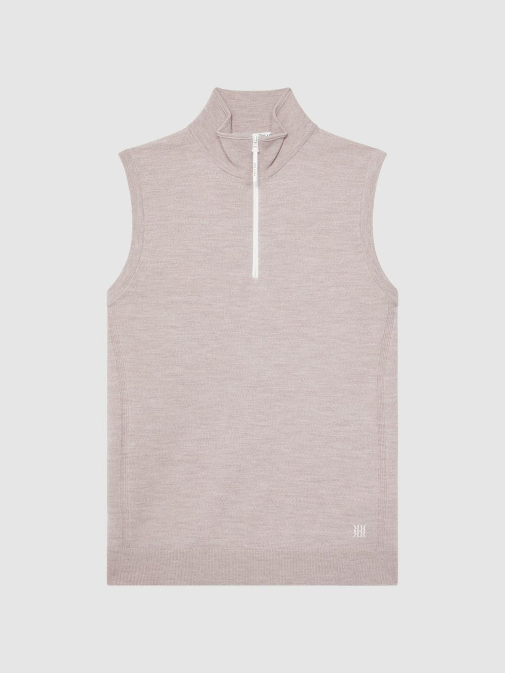 Reiss Knitwear | Wedge Golf Merino Sleeveless Half-Zip Jumper Stone Melange - Men