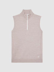 Reiss Knitwear | Wedge Golf Merino Sleeveless Half-Zip Jumper Stone Melange - Men