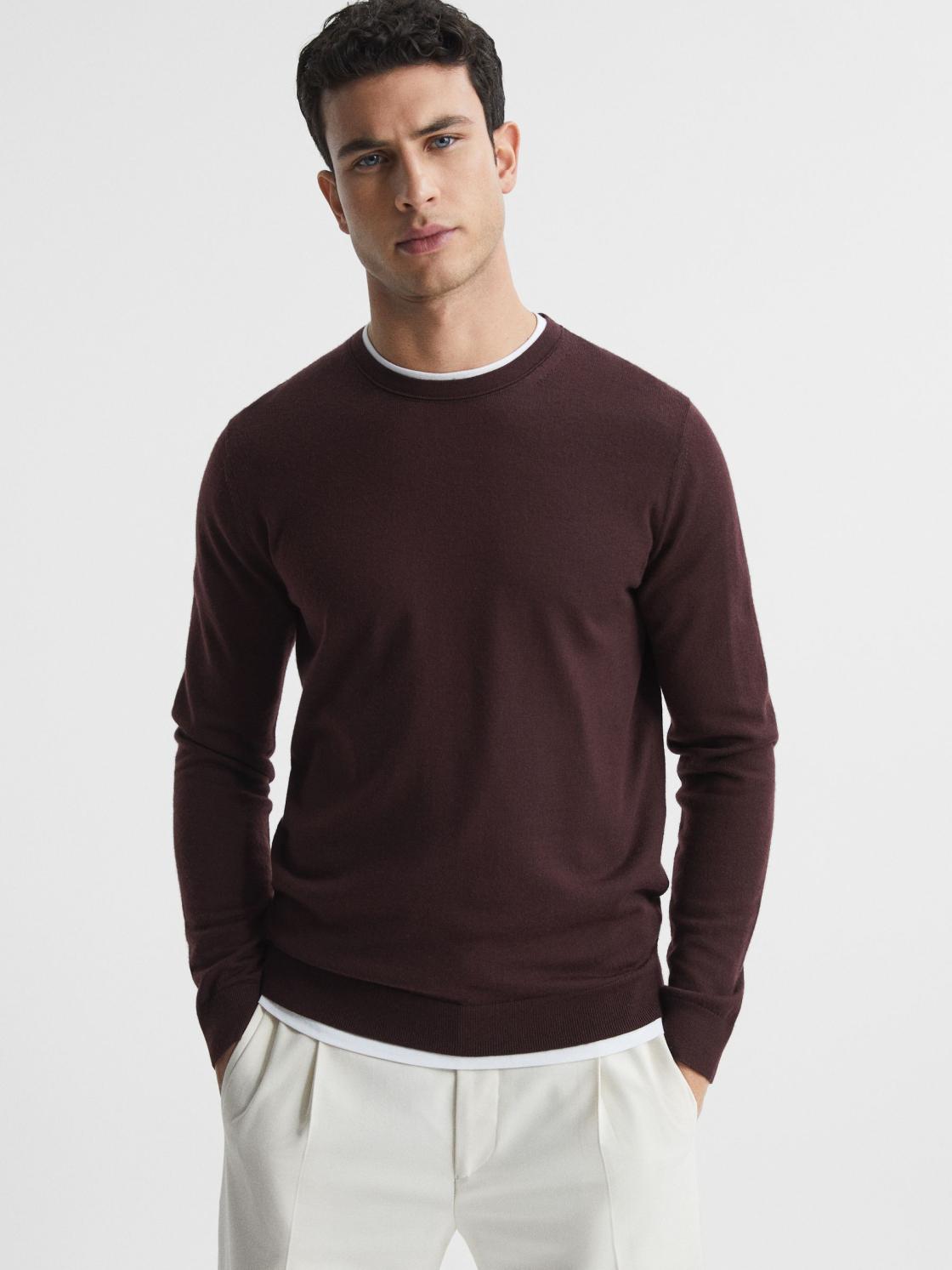 Reiss Knitwear | Wessex Merino Wool Jumper Bordeaux - Men
