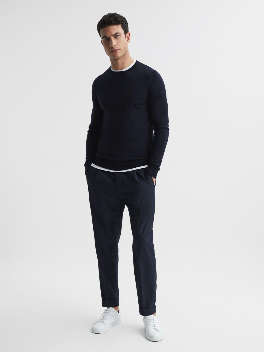 Reiss Knitwear | Wessex Merino Wool Jumper Navy - Men