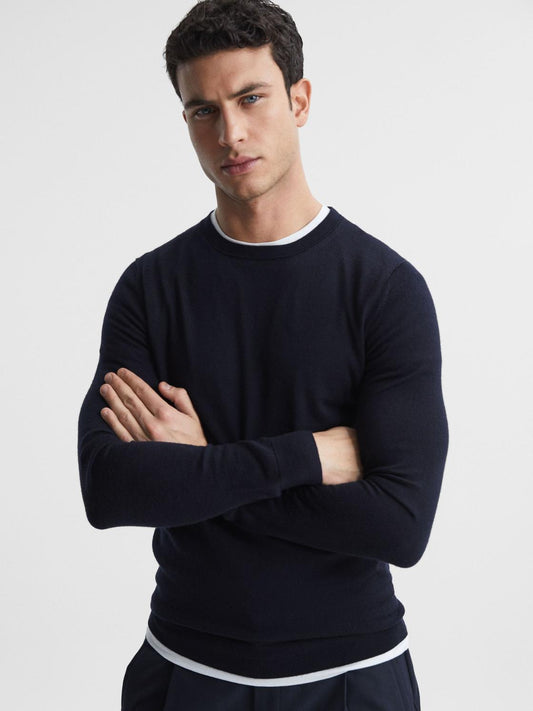 Reiss Knitwear | Wessex Merino Wool Jumper Navy - Men