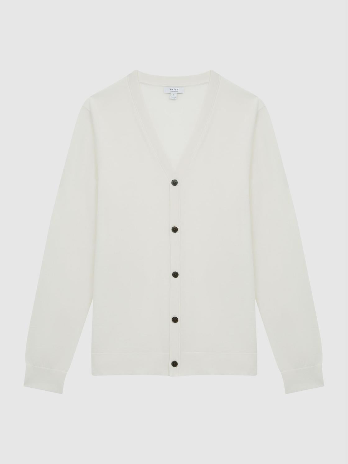 Reiss Knitwear | West Merino Wool Cardigan Blanco - Men