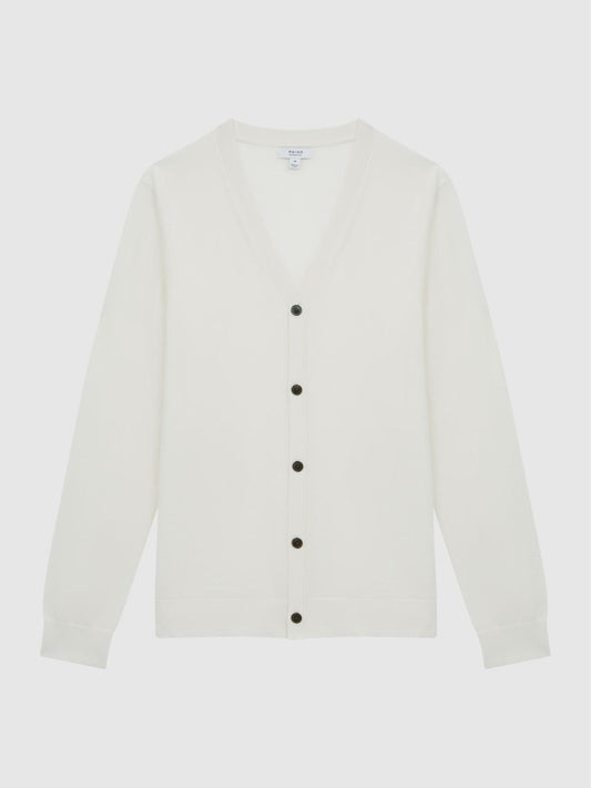 Reiss Knitwear | West Merino Wool Cardigan Blanco - Men
