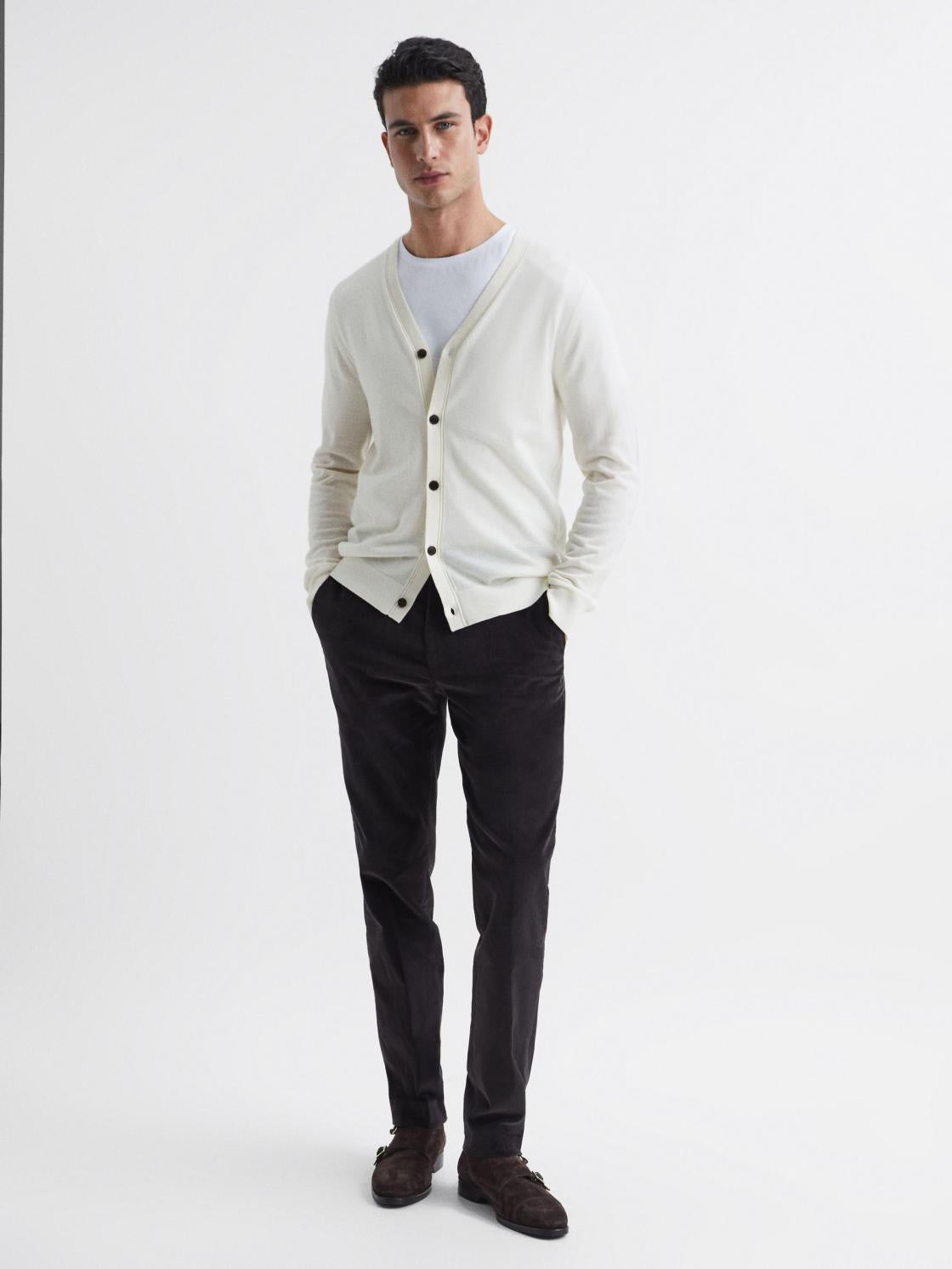 Reiss Knitwear | West Merino Wool Cardigan Blanco - Men