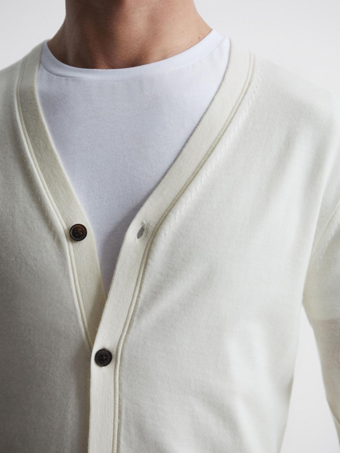 Reiss Knitwear | West Merino Wool Cardigan Blanco - Men