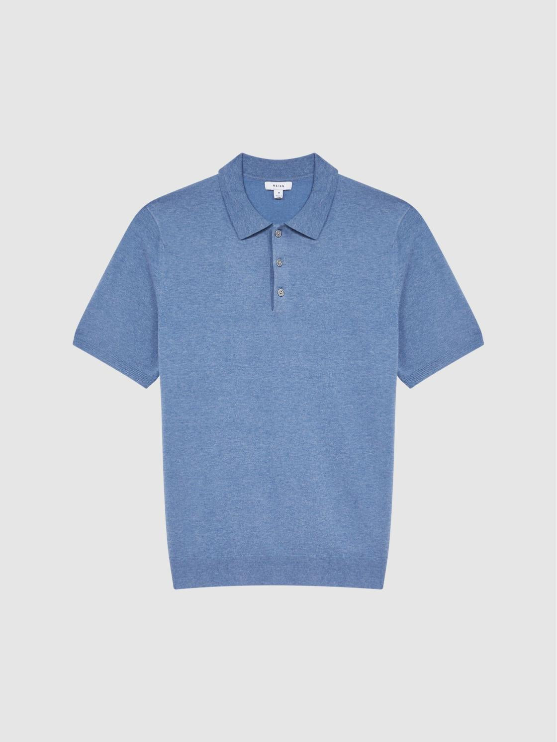 Reiss Knitwear | Wilton Slim Fit Knitted Polo Shirt Denim Melange - Men