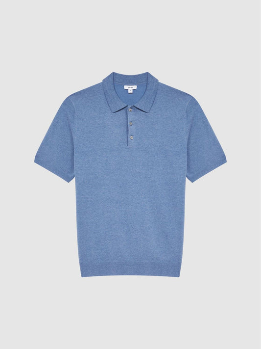 Reiss Knitwear | Wilton Slim Fit Knitted Polo Shirt Denim Melange - Men
