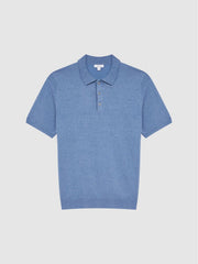 Reiss Knitwear | Wilton Slim Fit Knitted Polo Shirt Denim Melange - Men