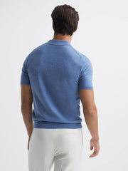 Reiss Knitwear | Wilton Slim Fit Knitted Polo Shirt Denim Melange - Men