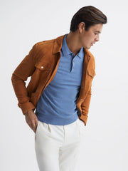 Reiss Knitwear | Wilton Slim Fit Knitted Polo Shirt Denim Melange - Men