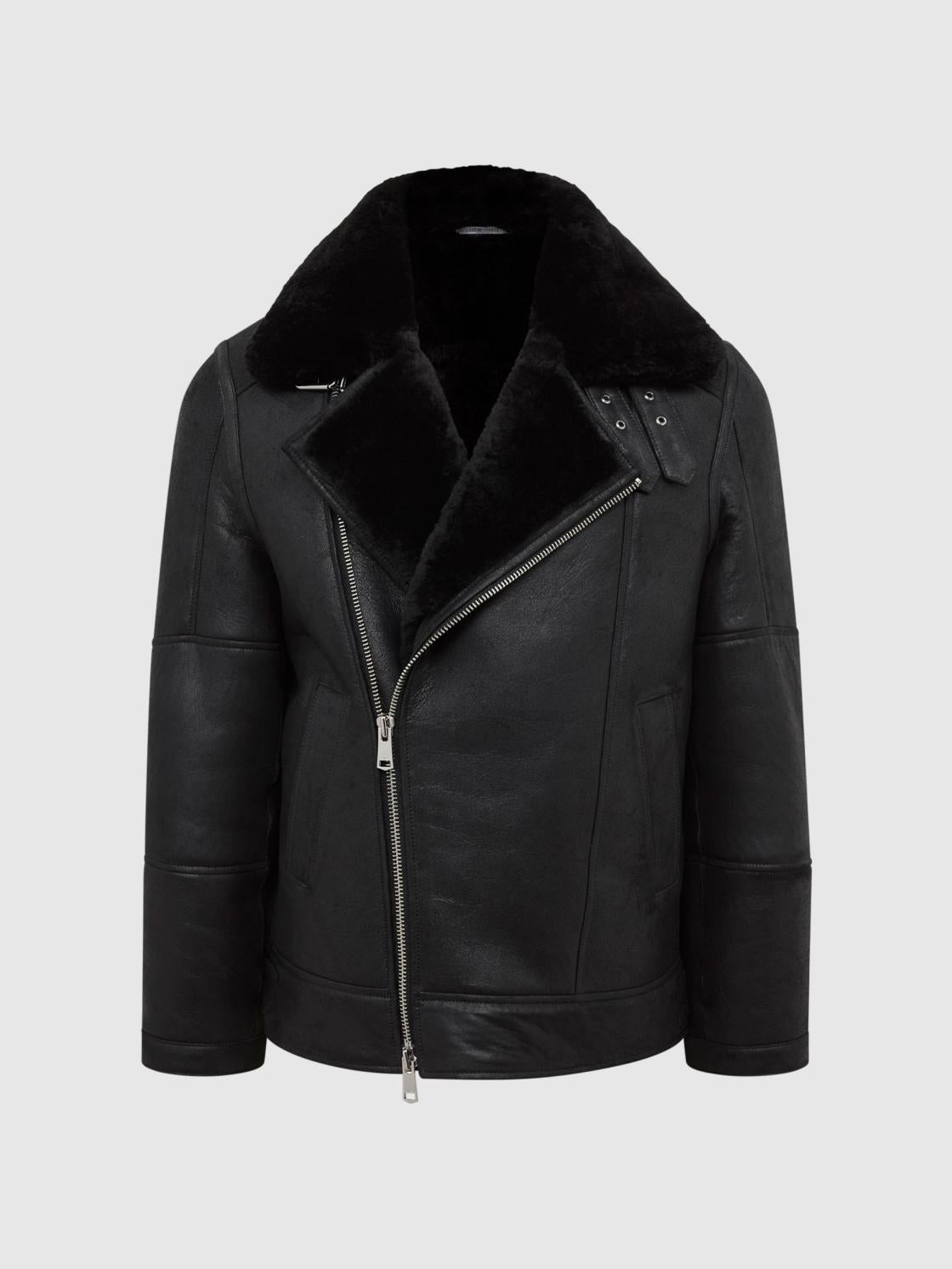 Reiss Leather Jackets | Aka Sherpa Suede Jacket Black - Men
