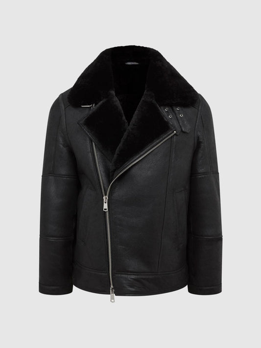 Reiss Leather Jackets | Aka Sherpa Suede Jacket Black - Men