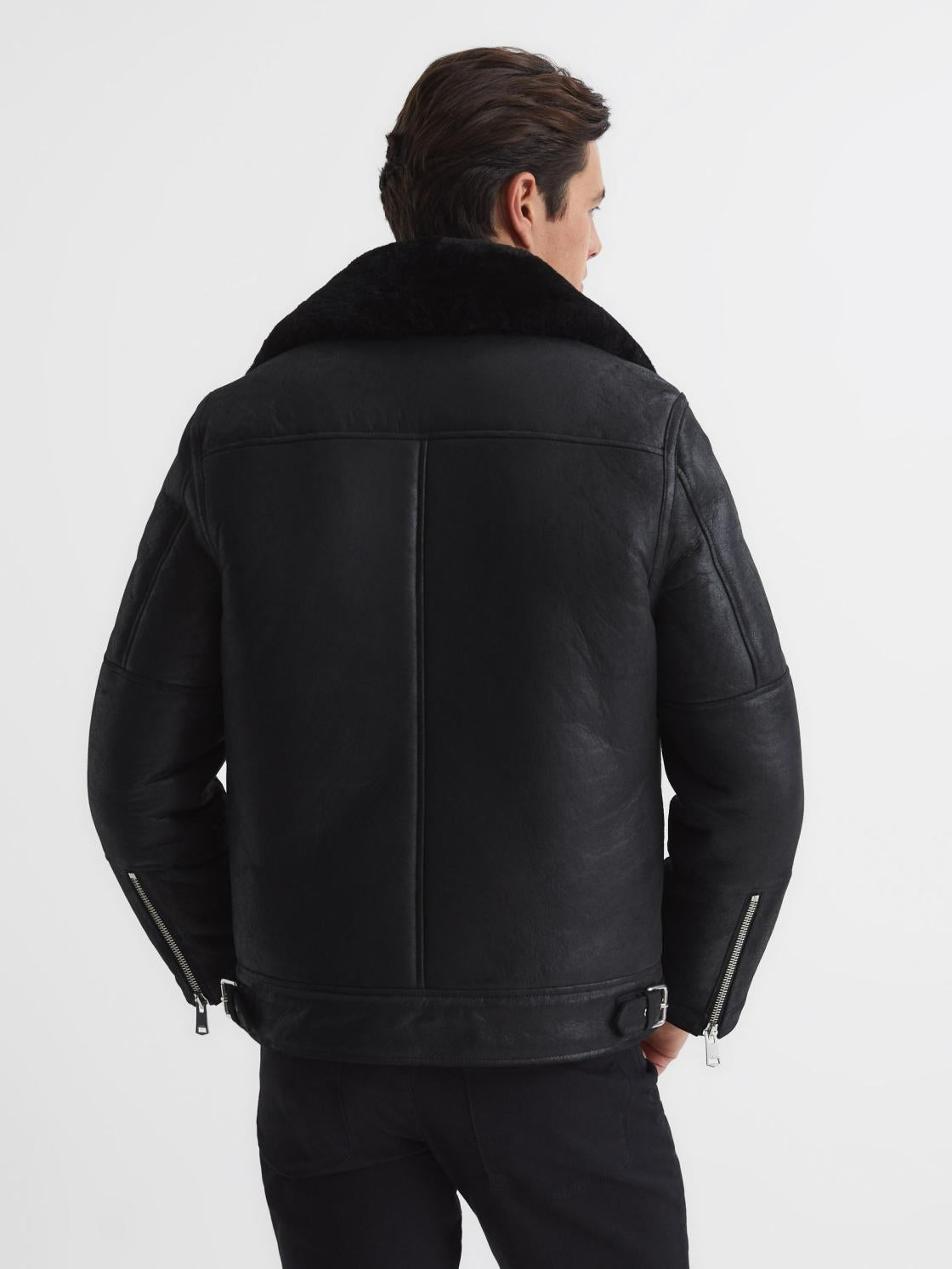 Reiss Leather Jackets | Aka Sherpa Suede Jacket Black - Men