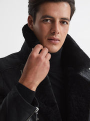 Reiss Leather Jackets | Aka Sherpa Suede Jacket Black - Men