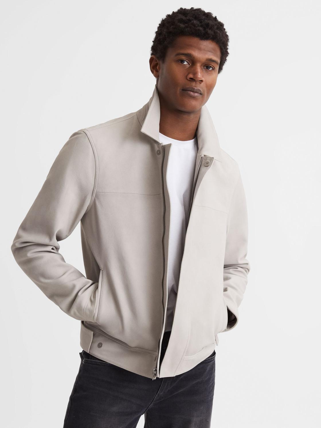 Reiss Leather Jackets | Arroyo Paige Leather Jacket Oyster - Men
