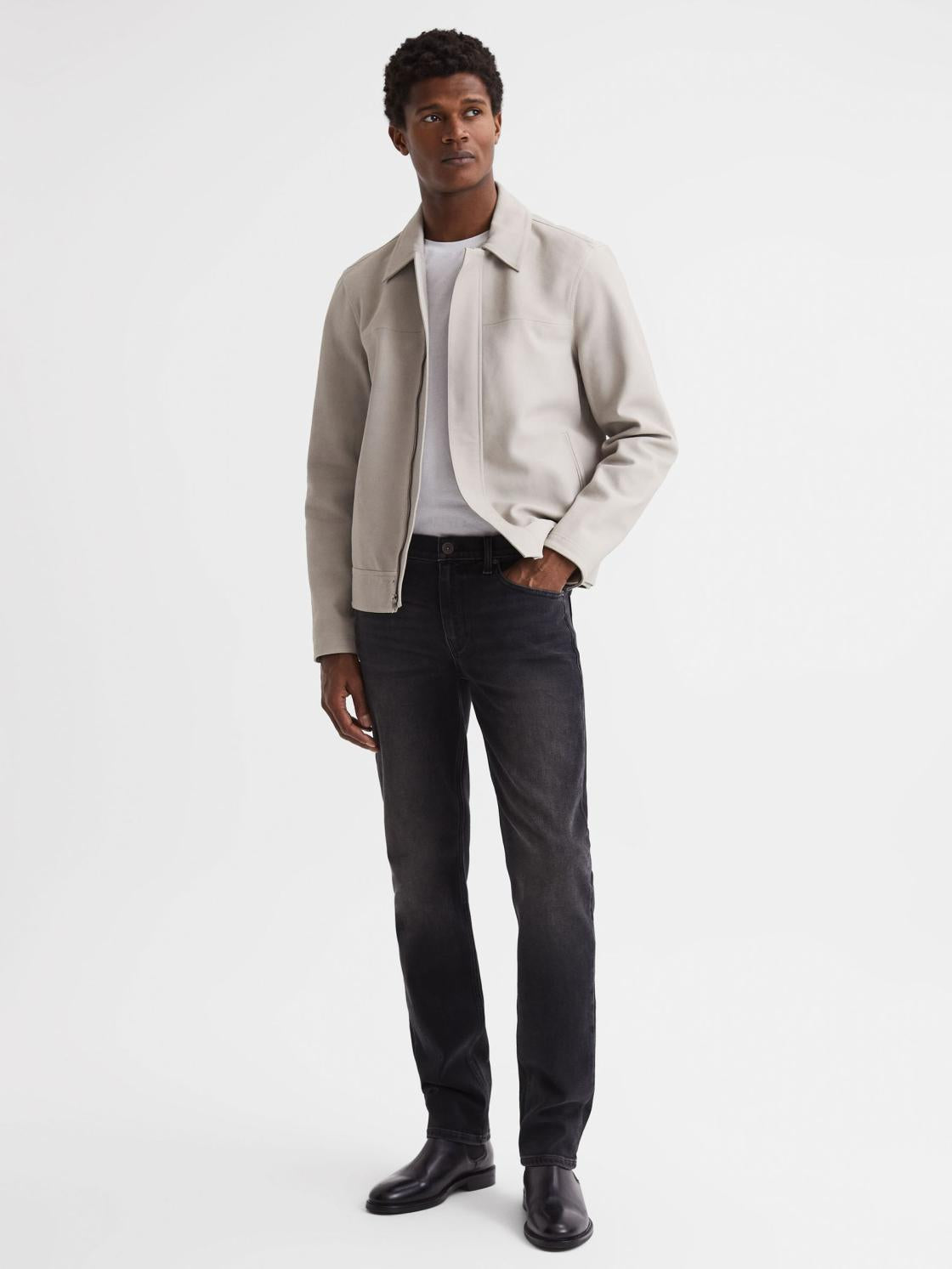 Reiss Leather Jackets | Arroyo Paige Leather Jacket Oyster - Men