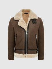 Reiss Leather Jackets | Hardy Shearling Double Buckle Jacket Brown - Men