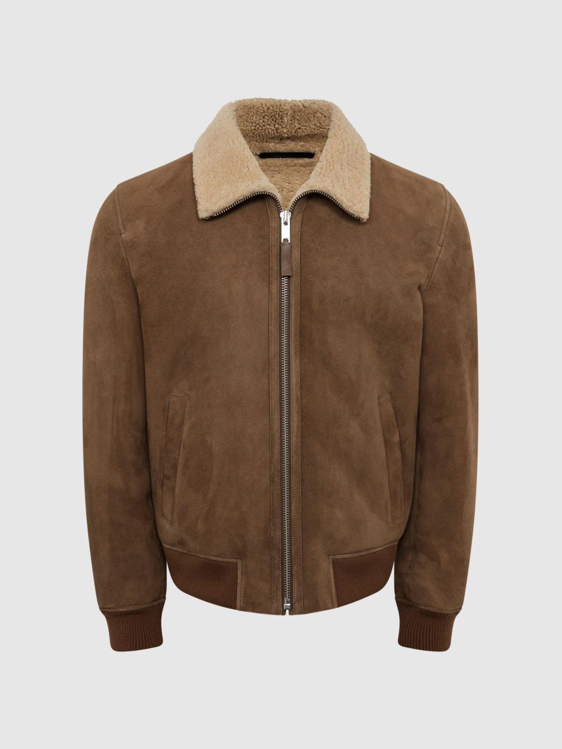 Reiss Leather Jackets | Loburn Shearling Jacket Mocha - Men