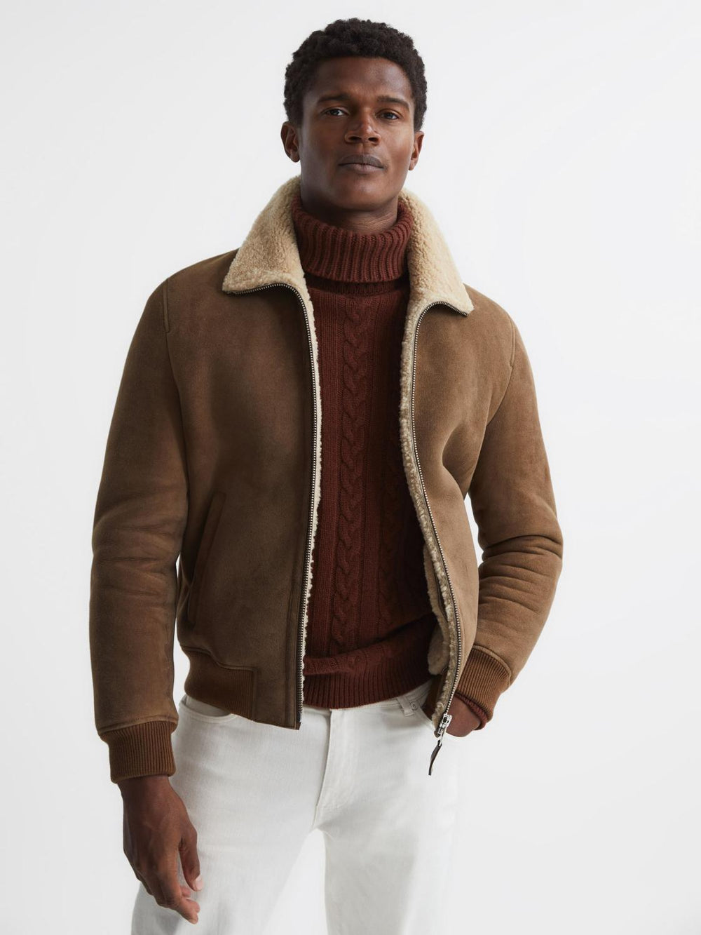Reiss Leather Jackets | Loburn Shearling Jacket Mocha - Men
