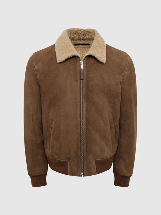 Reiss Leather Jackets | Loburn Shearling Jacket Mocha - Men
