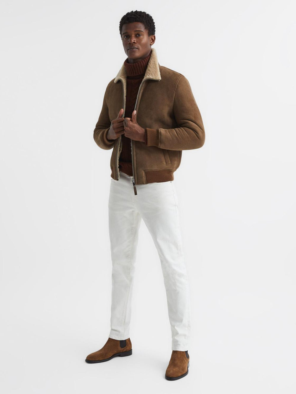 Reiss Leather Jackets | Loburn Shearling Jacket Mocha - Men